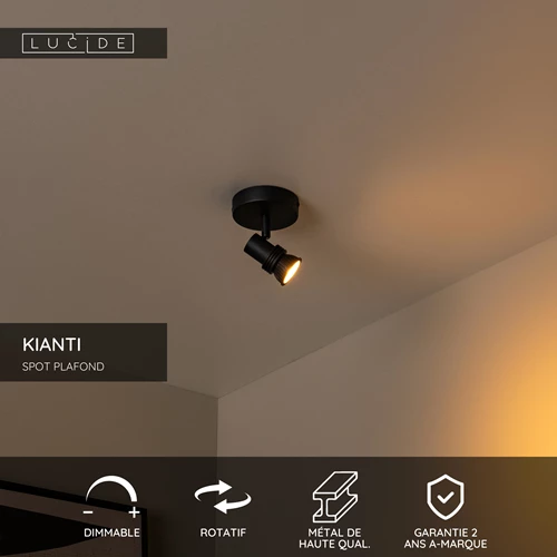 Lucide KIANTI - Spot plafond - Ø 10 cm - 1xGU10 - Noir - USP